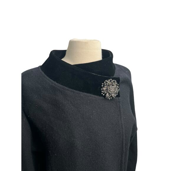 JM COLLECTION Black 100% Wool Wrap Cardigan With Embellished Brooch Closure SM - Picture 1 of 16